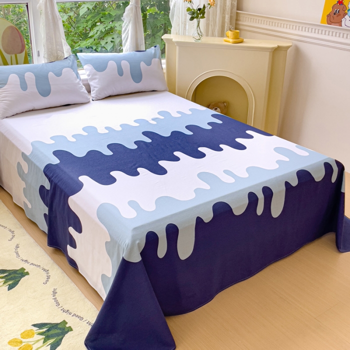 91家纺网 家纺一手货源 找家纺 金鑫汇 2023新款喷气全棉单床单 奶油蓝