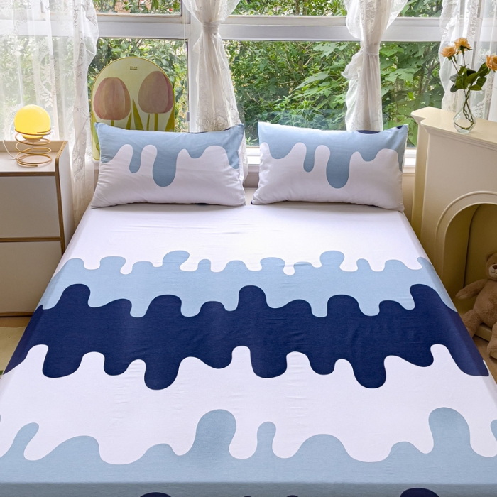 91家纺网 家纺一手货源 找家纺 金鑫汇 2023新款喷气全棉单床单 奶油蓝