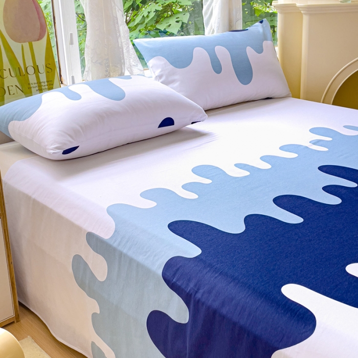 91家纺网 家纺一手货源 找家纺 金鑫汇 2023新款喷气全棉单床单 奶油蓝