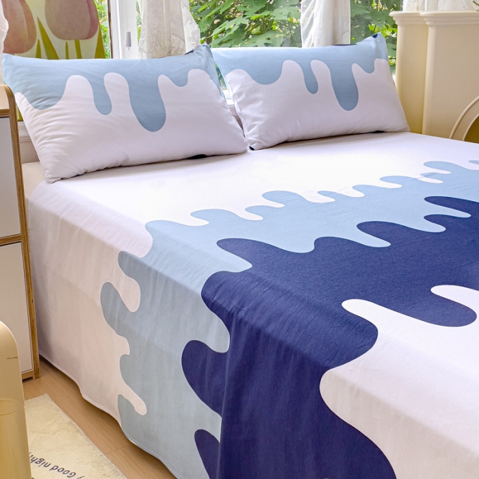 91家纺网 家纺一手货源 找家纺 金鑫汇 2023新款喷气全棉单床单 奶油蓝