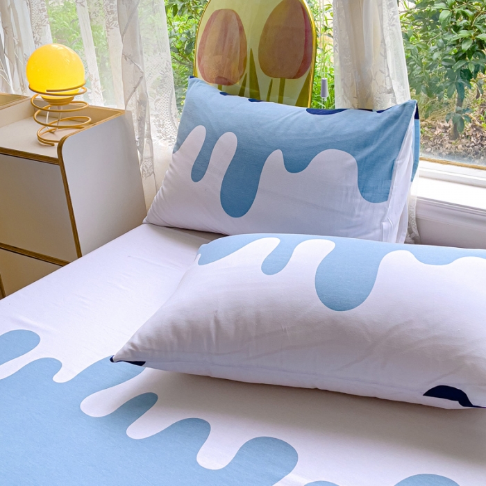 91家纺网 家纺一手货源 找家纺 金鑫汇 2023新款喷气全棉单床单 奶油蓝