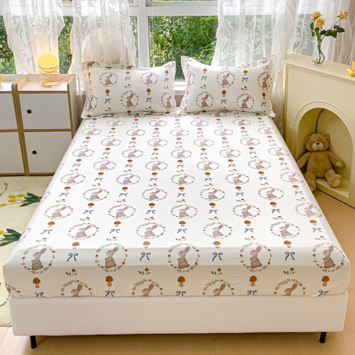 91家纺网 家纺一手货源 找家纺 金鑫汇 2023新款喷气全棉单床笠 比菲兔