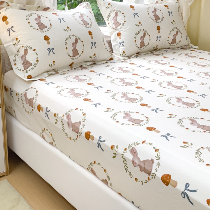 91家纺网 家纺一手货源 找家纺 金鑫汇 2023新款喷气全棉单床笠 比菲兔