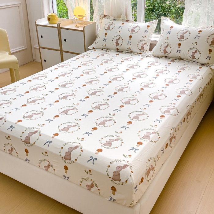 91家纺网 家纺一手货源 找家纺 金鑫汇 2023新款喷气全棉单床笠 比菲兔