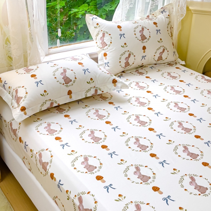 91家纺网 家纺一手货源 找家纺 金鑫汇 2023新款喷气全棉单床笠 比菲兔