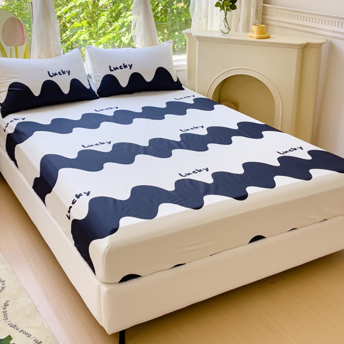 91家纺网 家纺一手货源 找家纺 金鑫汇 2023新款喷气全棉单床笠 波浪世界