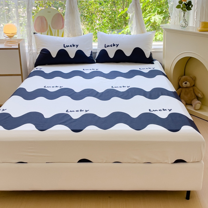 91家纺网 家纺一手货源 找家纺 金鑫汇 2023新款喷气全棉单床笠 波浪世界