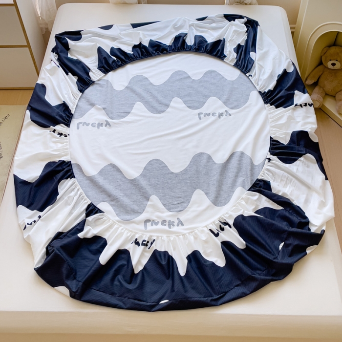 91家纺网 家纺一手货源 找家纺 金鑫汇 2023新款喷气全棉单床笠 波浪世界