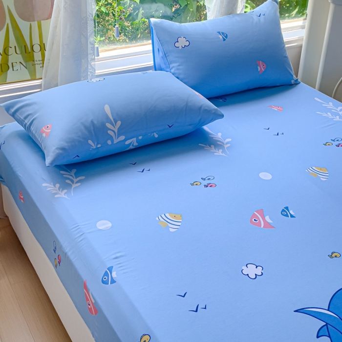 91家纺网 家纺一手货源 找家纺 金鑫汇 2023新款喷气全棉单床笠 海洋世界