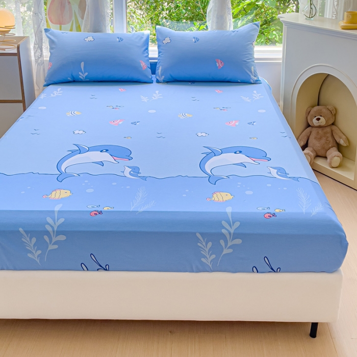 91家纺网 家纺一手货源 找家纺 金鑫汇 2023新款喷气全棉单床笠 海洋世界