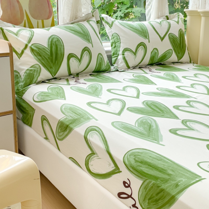 91家纺网 家纺一手货源 找家纺 金鑫汇 2023新款喷气全棉单床笠 抹茶奶绿