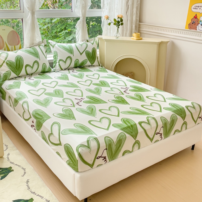 91家纺网 家纺一手货源 找家纺 金鑫汇 2023新款喷气全棉单床笠 抹茶奶绿