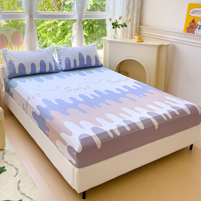 91家纺网 家纺一手货源 找家纺 金鑫汇 2023新款喷气全棉单床笠 奶油粉