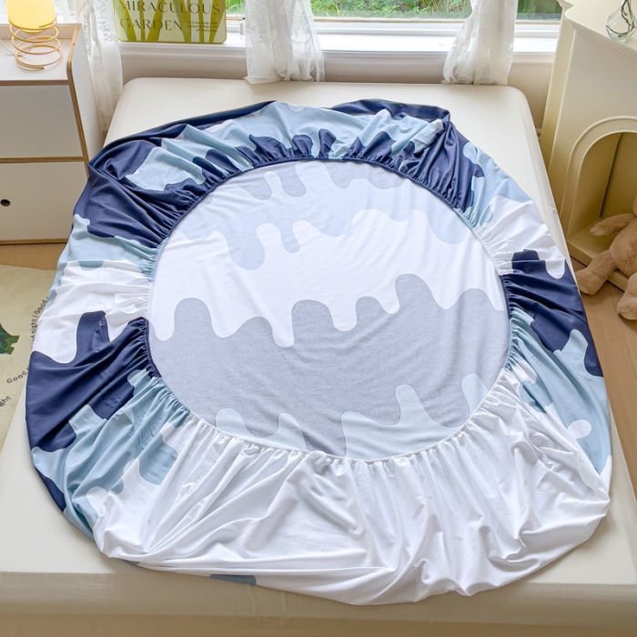 91家纺网 家纺一手货源 找家纺 金鑫汇 2023新款喷气全棉单床笠 奶油蓝