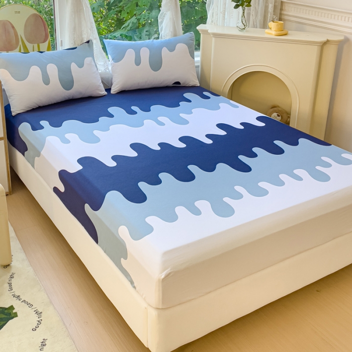 91家纺网 家纺一手货源 找家纺 金鑫汇 2023新款喷气全棉单床笠 奶油蓝