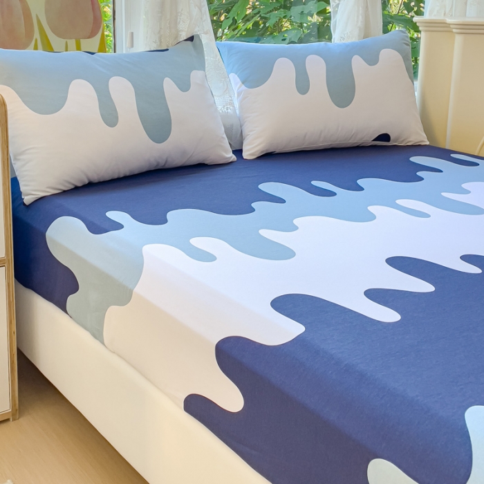 91家纺网 家纺一手货源 找家纺 金鑫汇 2023新款喷气全棉单床笠 奶油蓝