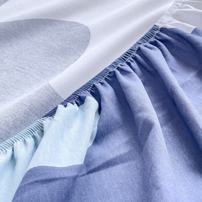 91家纺网 家纺一手货源 找家纺 金鑫汇 2023新款喷气全棉单床笠 奶油蓝