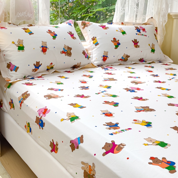 91家纺网 家纺一手货源 找家纺 金鑫汇 2023新款喷气全棉单床笠 无忧无虑