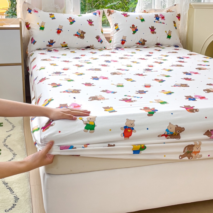 91家纺网 家纺一手货源 找家纺 金鑫汇 2023新款喷气全棉单床笠 无忧无虑