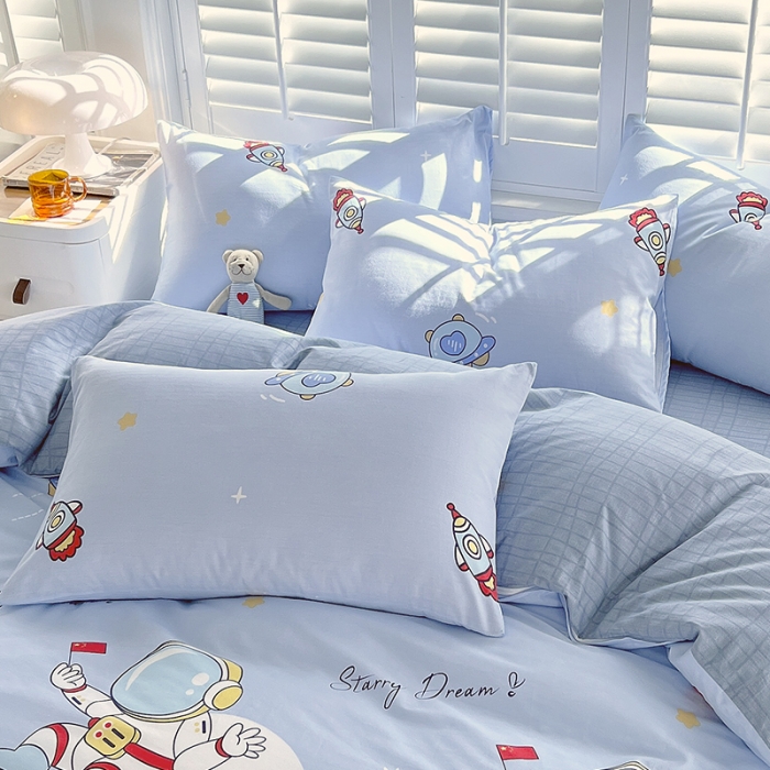 91家纺网 家纺一手货源 找家纺 金鑫汇 2023新款喷气全棉枕套一对 翱翔太空