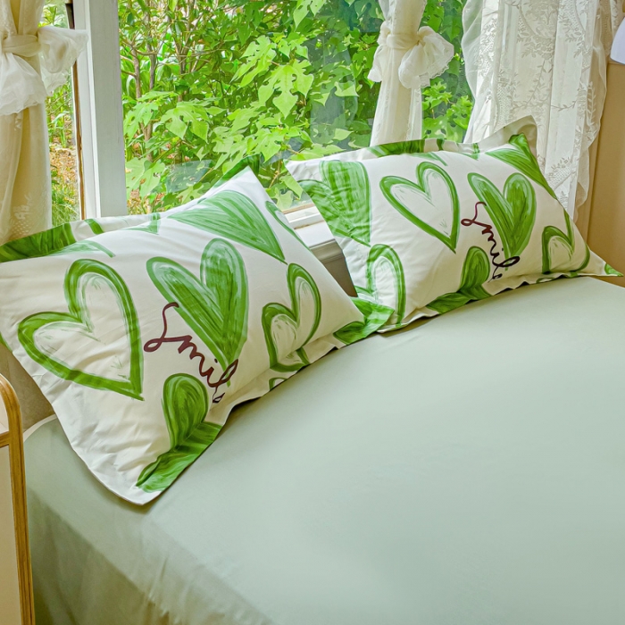 91家纺网 家纺一手货源 找家纺 金鑫汇 2023新款喷气全棉枕套一对 抹茶奶绿