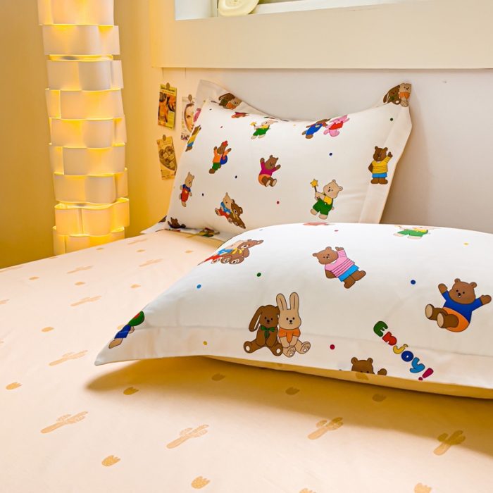 91家纺网 家纺一手货源 找家纺 金鑫汇 2023新款喷气全棉枕套一对 无忧无虑