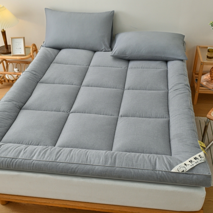 91家纺网 家纺一手货源 找家纺 鑫钰 2023新款纯棉全棉色织水洗床垫整张羽丝棉填充床褥垫褥软垫 冰山灰