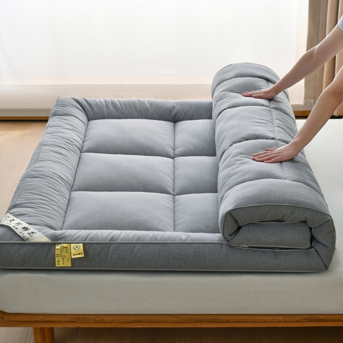 91家纺网 家纺一手货源 找家纺 鑫钰 2023新款纯棉全棉色织水洗床垫整张羽丝棉填充床褥垫褥软垫 冰山灰