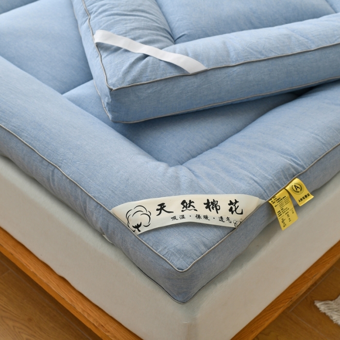 91家纺网 家纺一手货源 找家纺 鑫钰 2023新款纯棉全棉色织水洗床垫整张羽丝棉填充床褥垫褥软垫 湖蓝