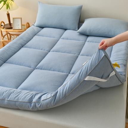 鑫钰 2023新款纯棉全棉色织水洗床垫整张羽丝棉填充床褥垫褥软垫 湖蓝