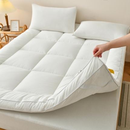 鑫钰 2023新款纯棉全棉色织水洗床垫整张羽丝棉填充床褥垫褥软垫 简洁白
