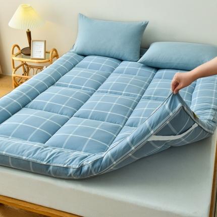 鑫钰 2023新款纯棉全棉色织水洗床垫整张羽丝棉填充床褥垫褥软垫 蓝大格