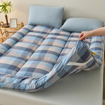 鑫钰 2023新款纯棉全棉色织水洗床垫整张羽丝棉填充床褥垫褥软垫 七彩格蓝