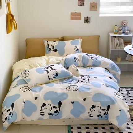 91家纺网 家纺一手货源 找家纺 桃喜 2024新款40支13372全棉少女风四件套 奶牛猫