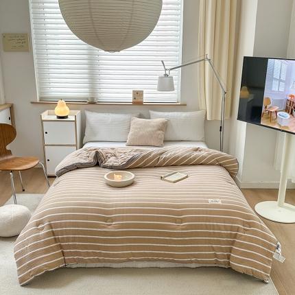 91家纺网 家纺一手货源 找家纺 森林人 2023新款A类水洗棉立体大豆被2 立体-条纹咖