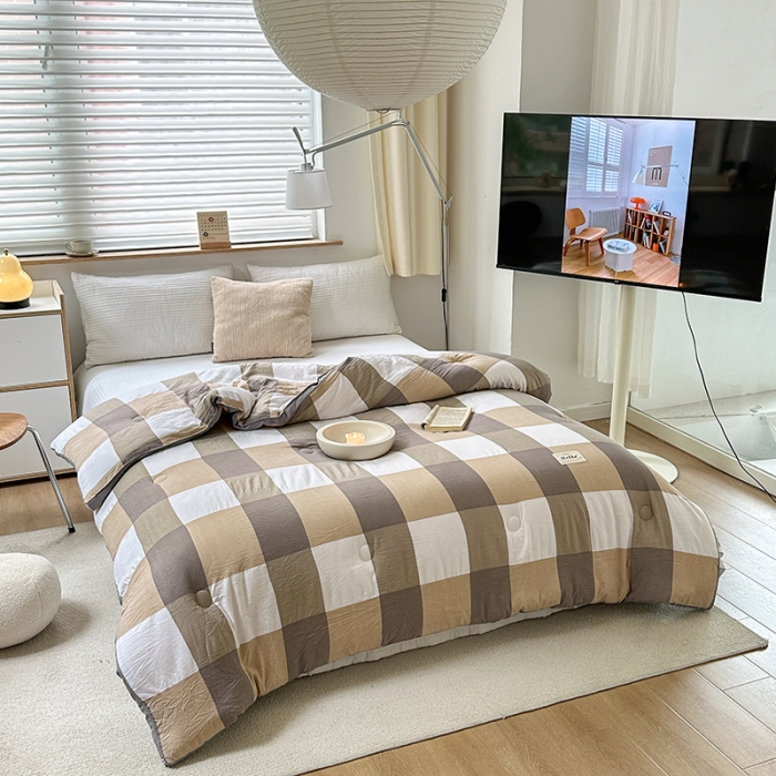 91家纺网 家纺一手货源 找家纺 森林人 2023新款A类水洗棉立体大豆被2 立体-咖大格