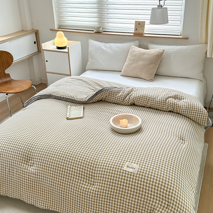 91家纺网 家纺一手货源 找家纺 森林人 2023新款A类水洗棉立体大豆被2 立体-咖小格