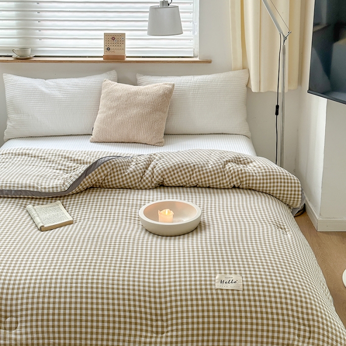 91家纺网 家纺一手货源 找家纺 森林人 2023新款A类水洗棉立体大豆被2 立体-咖小格