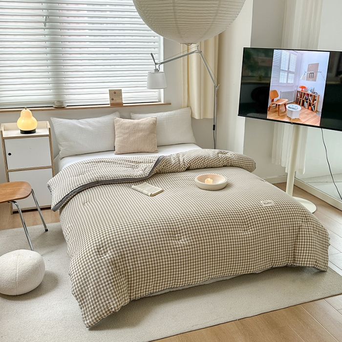 91家纺网 家纺一手货源 找家纺 森林人 2023新款A类水洗棉立体大豆被2 立体-咖小格