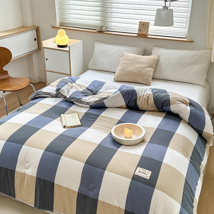 91家纺网 家纺一手货源 找家纺 森林人 2023新款A类水洗棉立体大豆被2 立体-蓝大格