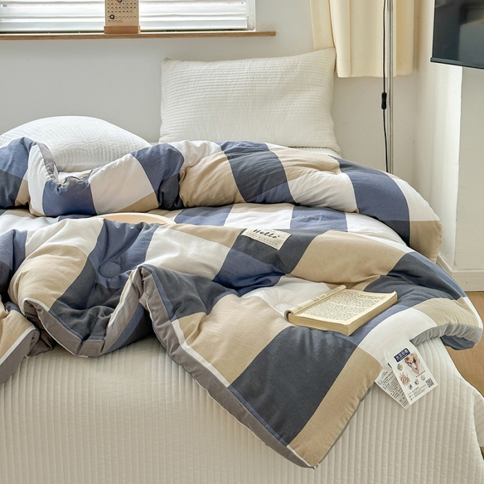 91家纺网 家纺一手货源 找家纺 森林人 2023新款A类水洗棉立体大豆被2 立体-蓝大格