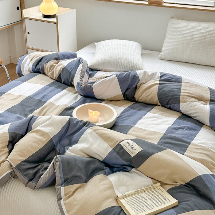 91家纺网 家纺一手货源 找家纺 森林人 2023新款A类水洗棉立体大豆被2 立体-蓝大格