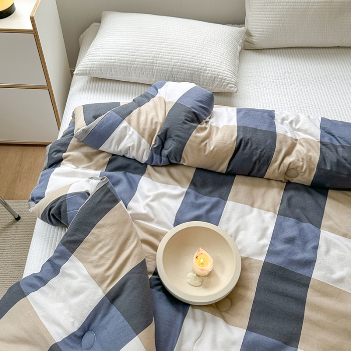 91家纺网 家纺一手货源 找家纺 森林人 2023新款A类水洗棉立体大豆被2 立体-蓝大格