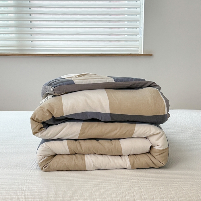 91家纺网 家纺一手货源 找家纺 森林人 2023新款A类水洗棉立体大豆被2 立体-蓝大格