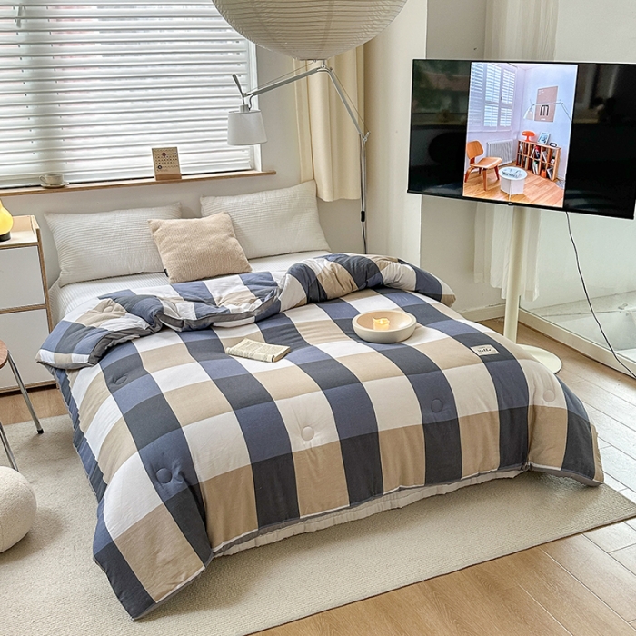 91家纺网 家纺一手货源 找家纺 森林人 2023新款A类水洗棉立体大豆被2 立体-蓝大格