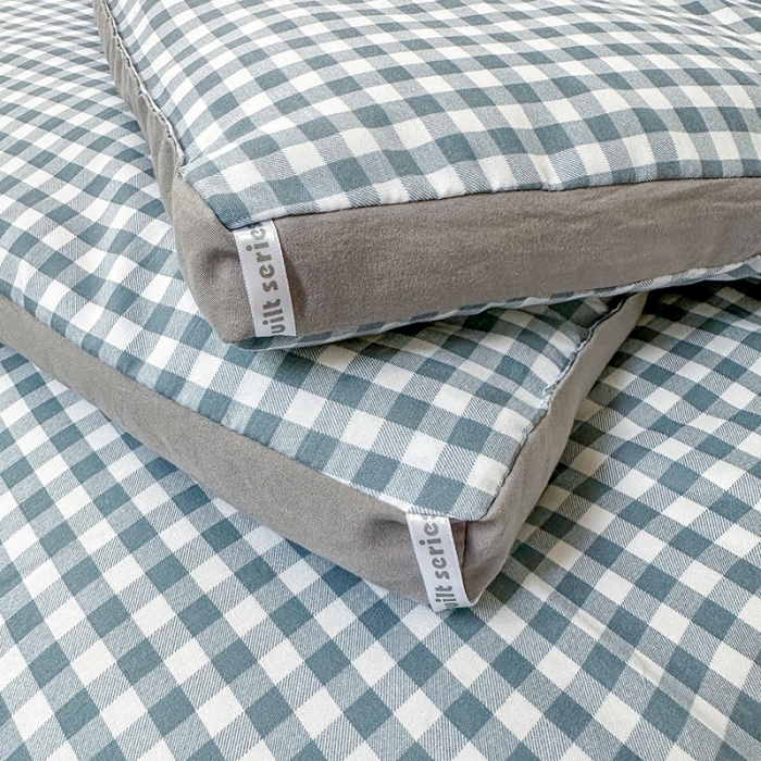 91家纺网 家纺一手货源 找家纺 森林人 2023新款A类水洗棉立体大豆被2 立体-浅蓝小格