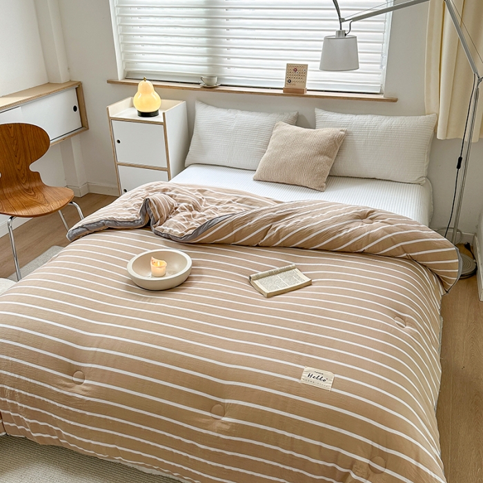 91家纺网 家纺一手货源 找家纺 森林人 2023新款A类水洗棉立体大豆被2 立体-条纹咖