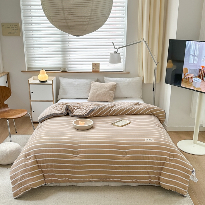 91家纺网 家纺一手货源 找家纺 森林人 2023新款A类水洗棉立体大豆被2 立体-条纹咖