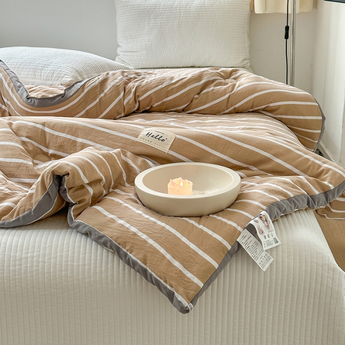 91家纺网 家纺一手货源 找家纺 森林人 2023新款A类水洗棉立体大豆被2 立体-条纹咖