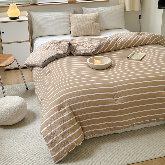 91家纺网 家纺一手货源 找家纺 森林人 2023新款A类水洗棉立体大豆被2 立体-条纹咖